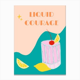 Cocktail Drink Illustration Pink and Turquoise Lemon Poster Canvas Print