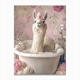 Pampered Llama In A Bubble Bath Bathroom Canvas Print