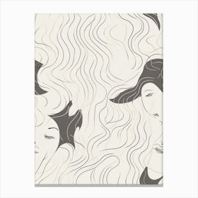 Abstract Black & White Face Line Illustration 2 Canvas Print
