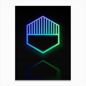 Neon Blue and Green Abstract Geometric Glyph on Black n.0230 Canvas Print
