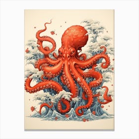Octopus Animal Drawing In The Style Of Ukiyo E 4 Canvas Print