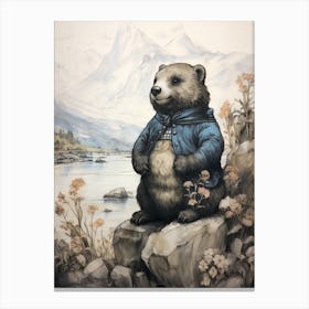 Storybook Animal Watercolour Sea Otter 2 Canvas Print
