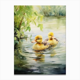 Ducklings Swimming Along 3 Canvas Print