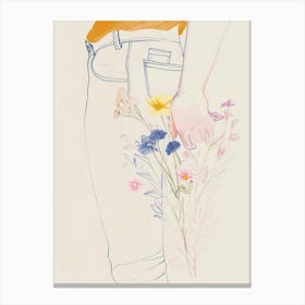 Floral Blue Jeans Line Art 4 Canvas Print