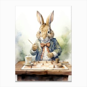 Bunny Playing Chess Rabbit Prints Watercolour 4 Canvas Print