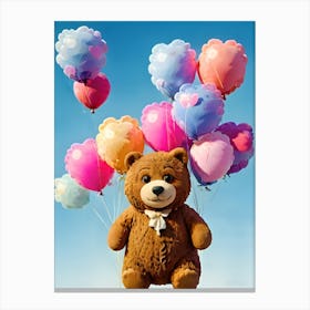 Teddy Bear Floating With Balloons Canvas Print