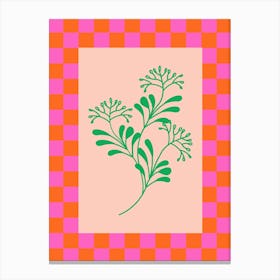 Modern Checkered Flower Poster Pink & Green 14 Canvas Print