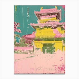 Japanese Traditional Castle Pink Silkscreen 1 Canvas Print