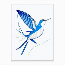 Hummingbird Symbol 2 Blue And White Line Drawing Canvas Print