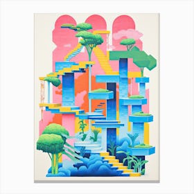 Hanging Gardens Of Babylon Abstract Riso Style 4 Canvas Print