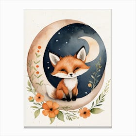 Floral Cute Fox Watercolor Moon Paining (18) Canvas Print