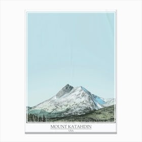 Mount Katahdin Usa Color Line Drawing 7 Poster Canvas Print