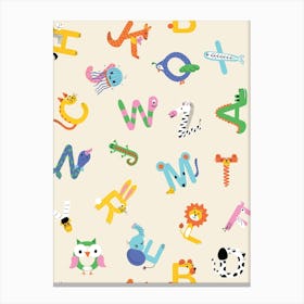 Cute Alphabet Animals Pattern Canvas Print