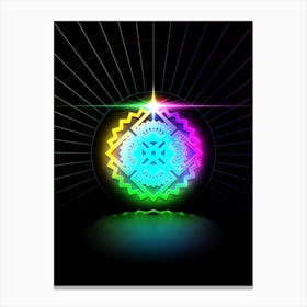 Neon Geometric Glyph in Candy Blue and Pink with Rainbow Sparkle on Black n.0278 Canvas Print