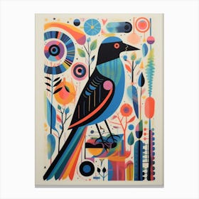 Colourful Scandi Bird Raven 3 Canvas Print