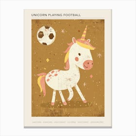 Unicorn Playing Football Muted Pastel 1 Poster Canvas Print