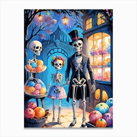 Cute Halloween Skeleton Family Painting (2) Canvas Print