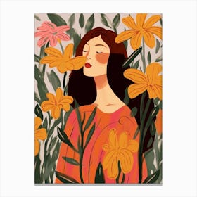 Woman With Autumnal Flowers Gloriosa Lily 2 Canvas Print