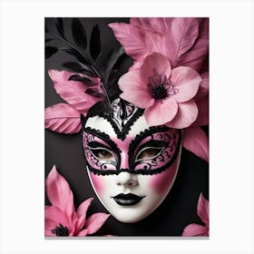 A Woman In A Carnival Mask, Pink And Black (19) Canvas Print