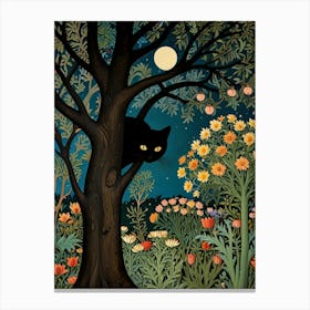 Cat In The Tree Style William Morris Canvas Print