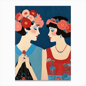 Two Women With Flowers Canvas Print