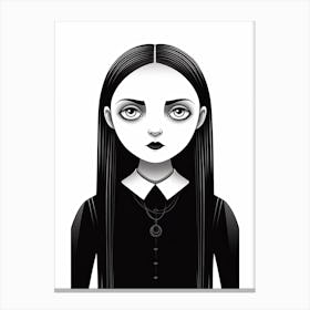 Portrait Of Wednesday Addams Line Art Dark 5 Fan Art Canvas Print