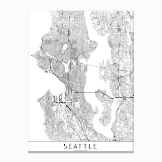 Seattle White Map Canvas Print