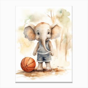 Elephant Painting Playing Basketball Watercolour 3 Canvas Print