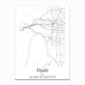 Ogaki,Japan Minimalist Map Canvas Print