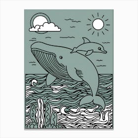 Whale And Dolphin Canvas Print