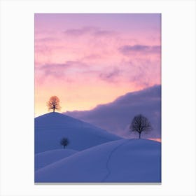 Sunset Over A Snowy Hill Canvas Print