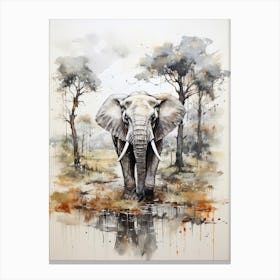 Elephant, Japanese Brush Painting, Ukiyo E, Minimal 3 Canvas Print