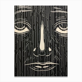 Black & White Linocut Inspired Face In The Rain 1 Canvas Print