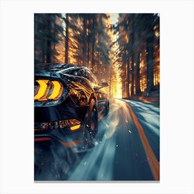 Ford Mustang Driving In The Forest Canvas Print