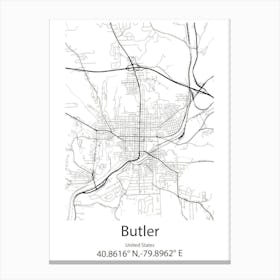 Butler,United States Minimalist Map Canvas Print