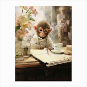 Monkey Painting Doing Calligraphy Watercolour 2 Canvas Print