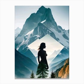 Naked Woman Silhouette  in Alps Mountains - Collage Art Canvas Print