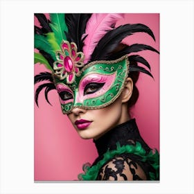 A Woman In A Carnival Mask, Pink And Black (37) Canvas Print