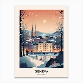 Winter Night  Travel Poster Geneva Switzerland 4 Canvas Print