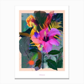 Hibiscus 3 Neon Flower Collage Poster Canvas Print