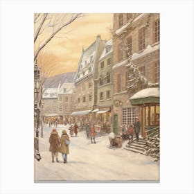 Vintage Winter Illustration Quebec City Canada 2 Canvas Print