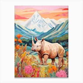 Rhino With Flowers & Plants 12 Canvas Print
