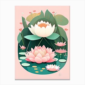 Blooming Lotus Flower In Pond Scandi Cartoon 2 Canvas Print