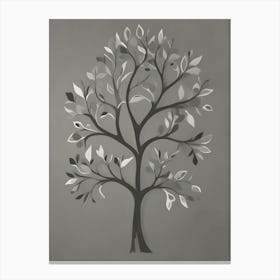 Black And White Stylized Tree Silhouette On A Grey Wall Canvas Print