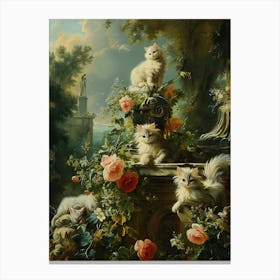 Kittens In The Garden Rococo Style 3 Canvas Print