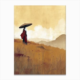 Asian Woman With Umbrella, Minimalism Canvas Print