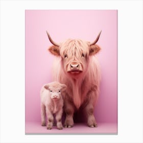 Portrait Of Highland Cow With Calf 2 Canvas Print