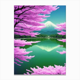 Pink Cherry Blossoms Cherry Blossoms Mount Fuji Japan Canvas Print