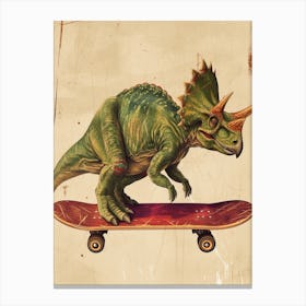 Vintage Triceratops Dinosaur On A Skateboard  1 Canvas Print