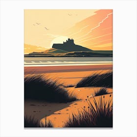 Bamburgh Castle In The Sunset- Retro Landscape Beach and Coastal Theme Travel Poster Canvas Print